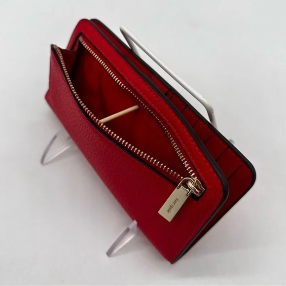 Kate Spade Large Pebbled Leather Slim Bifold Wallet Red - Picture 5 of 7